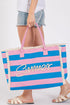 Summer Rope Text Royal Blue and Pink Striped Tote Bag