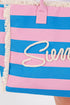 Summer Rope Text Royal Blue and Pink Striped Tote Bag