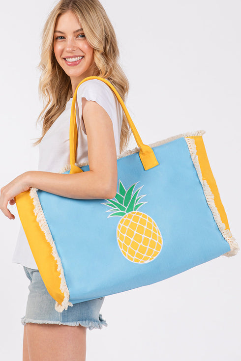 Pineapple Pop Embroidered Tote Bag