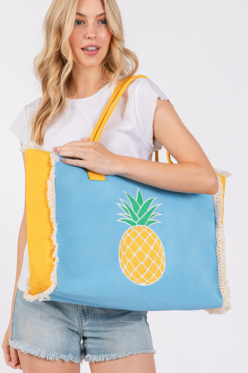 Pineapple Pop Embroidered Tote Bag
