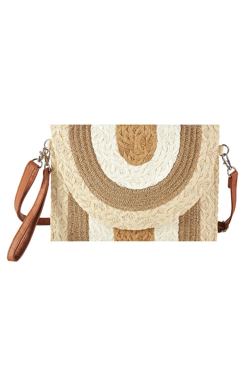 Sunlit Style Beige Multi Straw Envelope Crossbody Clutch