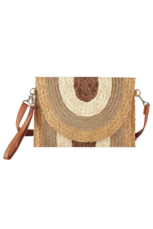 Sunlit Style Taupe Multi Straw Envelope Crossbody Clutch