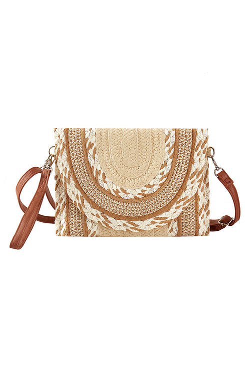Sienna Beige Straw Envelope Crossbody Clutch