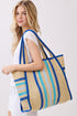 Laguna Stripe Blue Straw Shoulder Tote