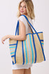 Laguna Stripe Blue Straw Shoulder Tote