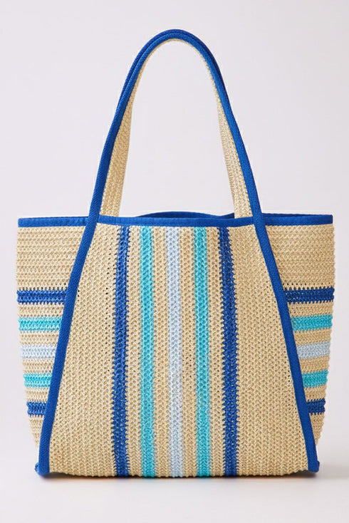 Laguna Stripe Blue Straw Shoulder Tote