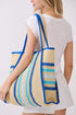 Laguna Stripe Blue Straw Shoulder Tote