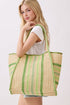 Laguna Stripe Green Straw Shoulder Tote