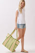 Laguna Stripe Green Straw Shoulder Tote