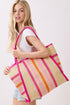 Laguna Stripe Hot Pink Straw Shoulder Tote