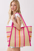Laguna Stripe Hot Pink Straw Shoulder Tote