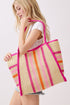 Laguna Stripe Hot Pink Straw Shoulder Tote