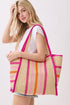 Laguna Stripe Hot Pink Straw Shoulder Tote