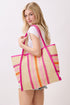 Laguna Stripe Hot Pink Straw Shoulder Tote