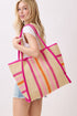 Laguna Stripe Hot Pink Straw Shoulder Tote