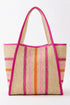 Laguna Stripe Hot Pink Straw Shoulder Tote