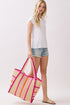 Laguna Stripe Hot Pink Straw Shoulder Tote
