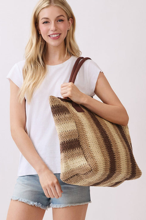 Palm Springs Brown Straw Tote Bag