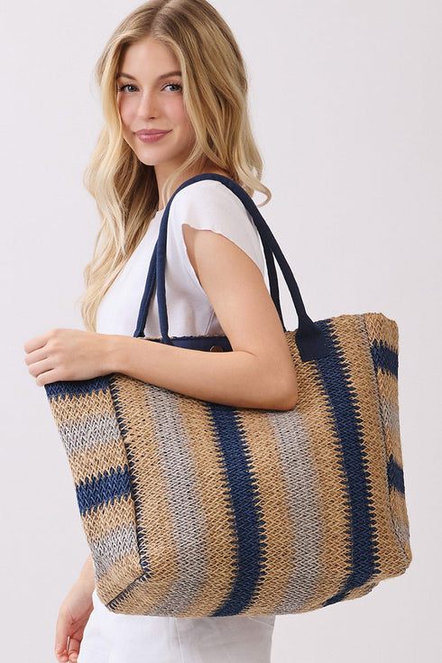 Palm Springs Navy Straw Tote Bag