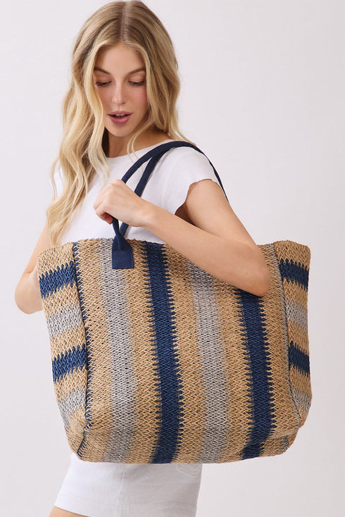Palm Springs Navy Straw Tote Bag