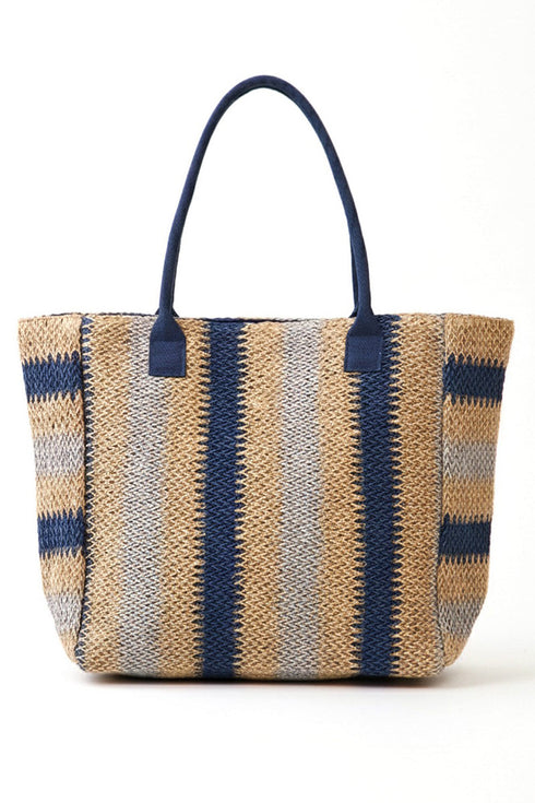 Palm Springs Navy Straw Tote Bag