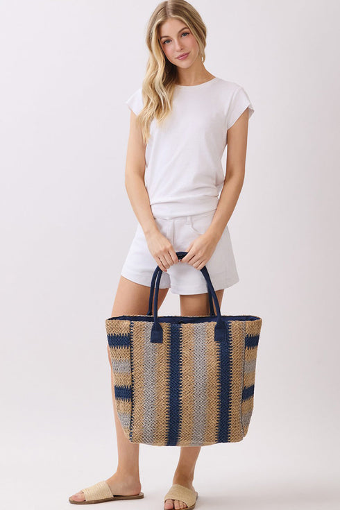 Palm Springs Navy Straw Tote Bag
