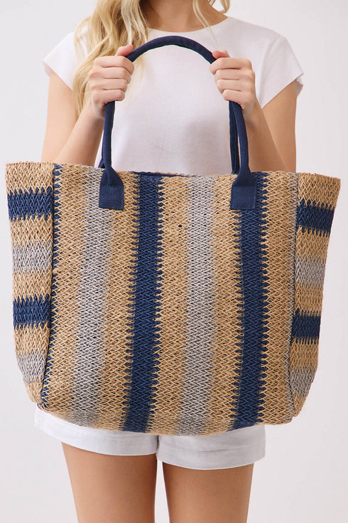 Palm Springs Navy Straw Tote Bag