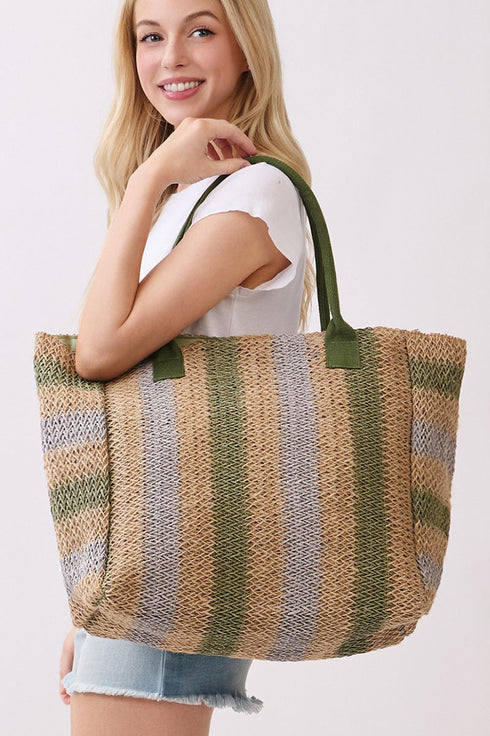 Palm Springs Olive Straw Tote Bag
