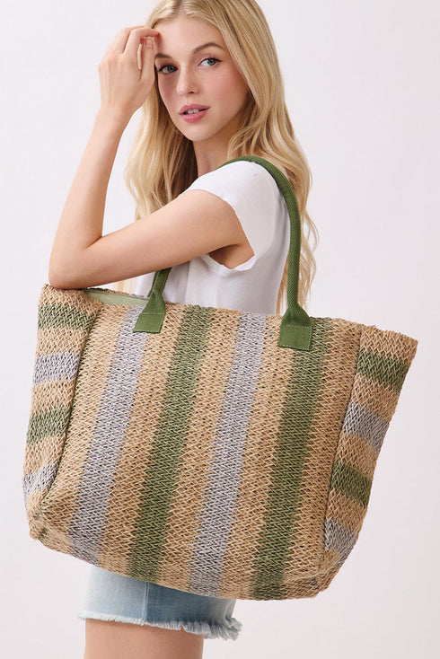 Palm Springs Olive Straw Tote Bag