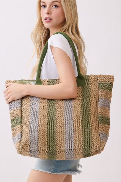 Palm Springs Olive Straw Tote Bag