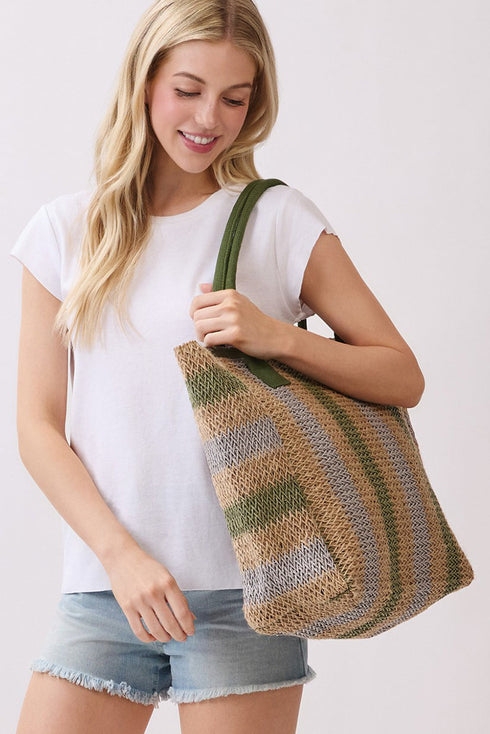 Palm Springs Olive Straw Tote Bag