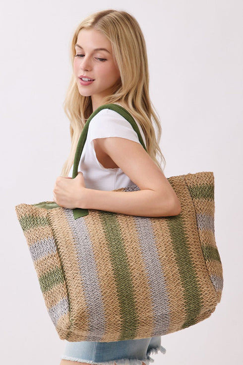Palm Springs Olive Straw Tote Bag
