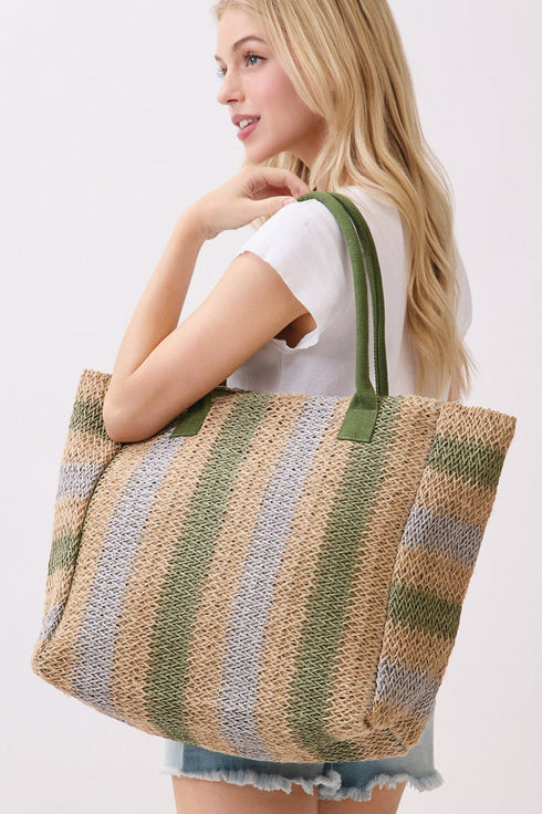 Palm Springs Olive Straw Tote Bag