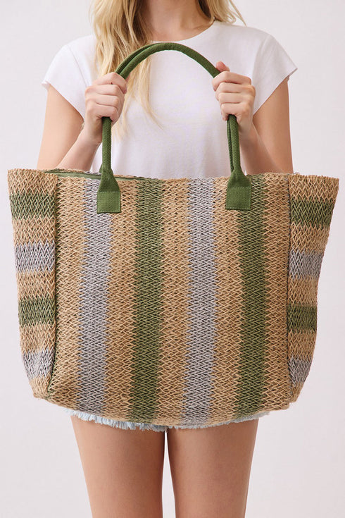 Palm Springs Olive Straw Tote Bag