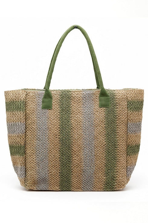 Palm Springs Olive Straw Tote Bag