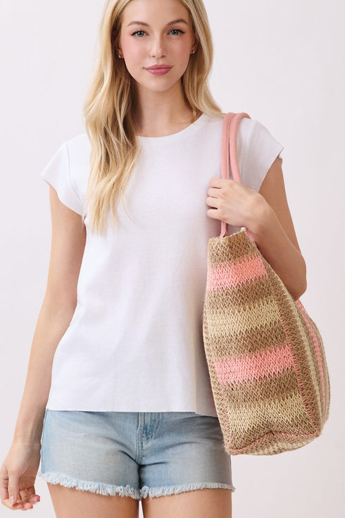 Palm Springs Pink Straw Tote Bag