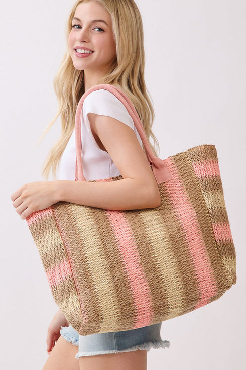 Palm Springs Pink Straw Tote Bag