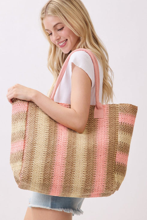Palm Springs Pink Straw Tote Bag