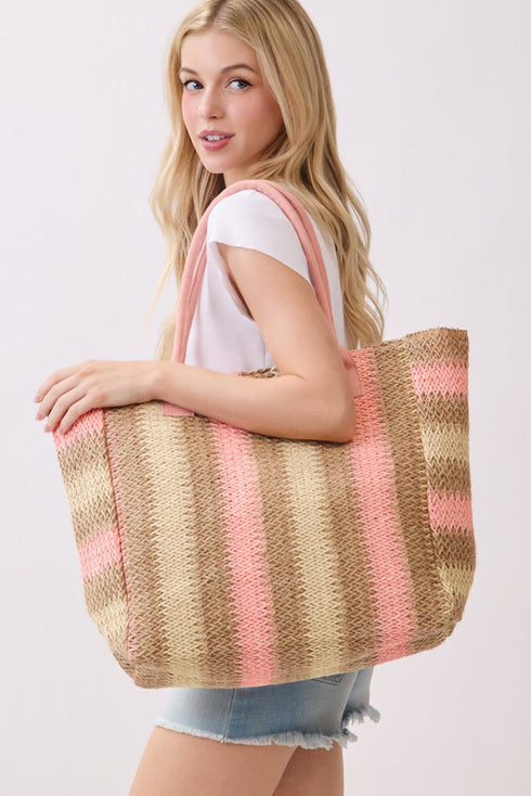 Palm Springs Pink Straw Tote Bag