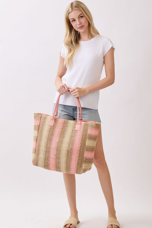 Palm Springs Pink Straw Tote Bag