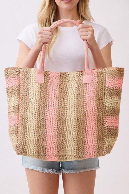 Palm Springs Pink Straw Tote Bag
