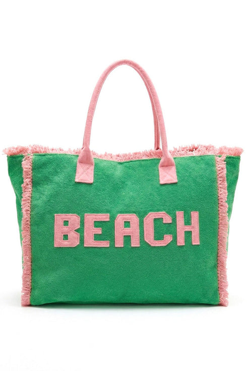 Beach Applique Green Terry Cloth Tote