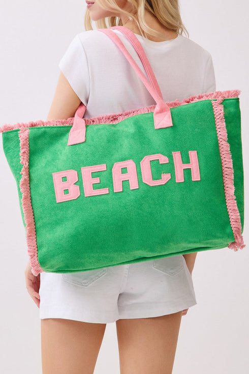 Beach Applique Green Terry Cloth Tote