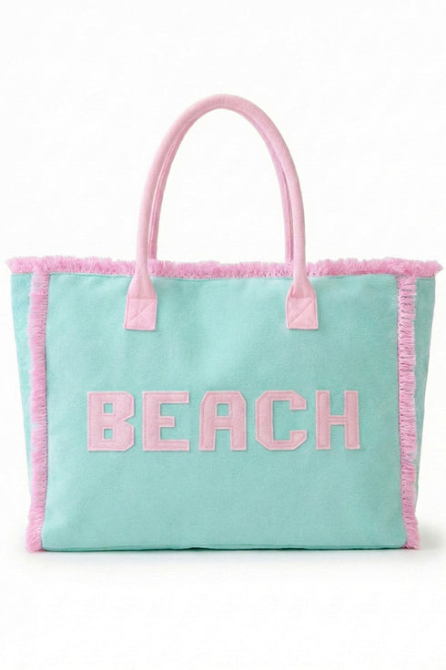 Beach Applique Mint Terry Cloth Tote