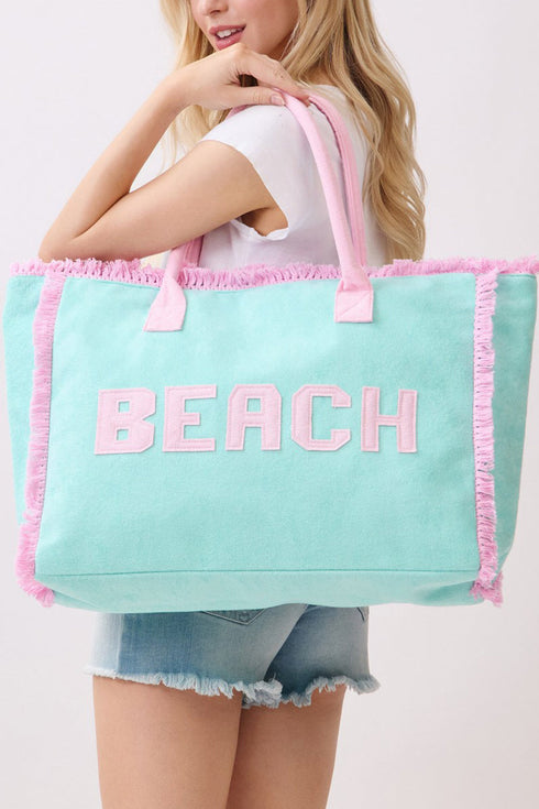 Beach Applique Mint Terry Cloth Tote