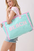 Beach Applique Mint Terry Cloth Tote