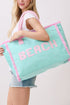Beach Applique Mint Terry Cloth Tote