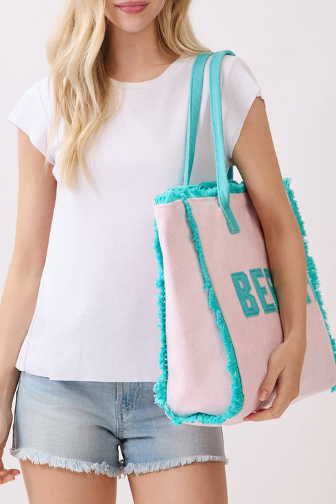 Beach Applique Pink Terry Cloth Tote