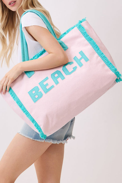 Beach Applique Pink Terry Cloth Tote