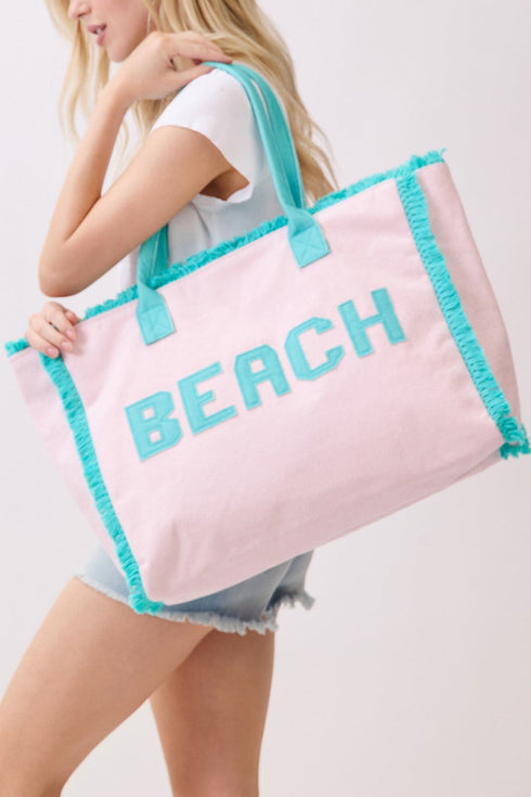 Beach Applique Pink Terry Cloth Tote